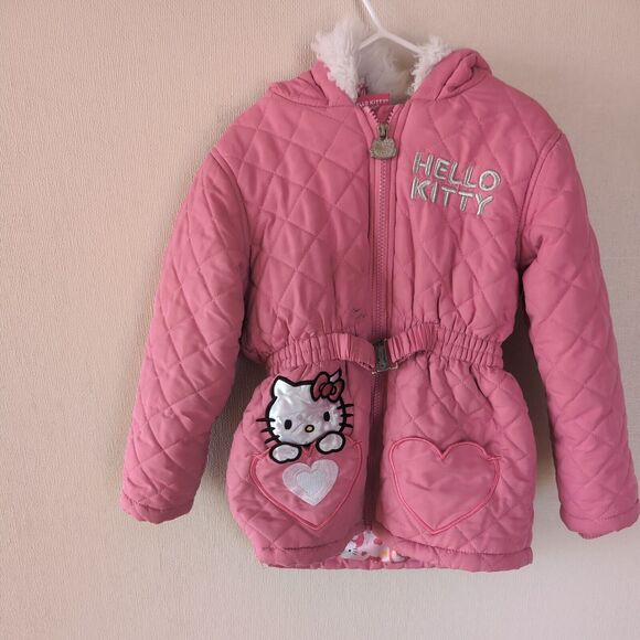 Vintage Hello Kitty Coat Girls Sz 5 Sanrio Pink Puffy Jacket Winter Coat Kawaii